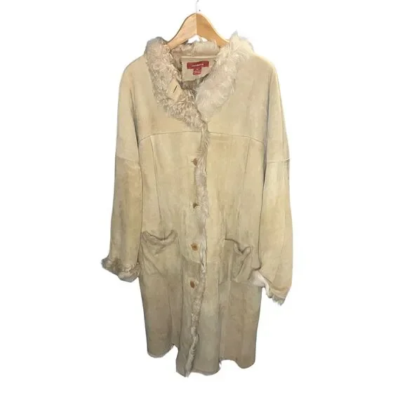 Sundance Suede Shearling Coat Beige Bohemian Button Front Size XL - Picture 3 of 14